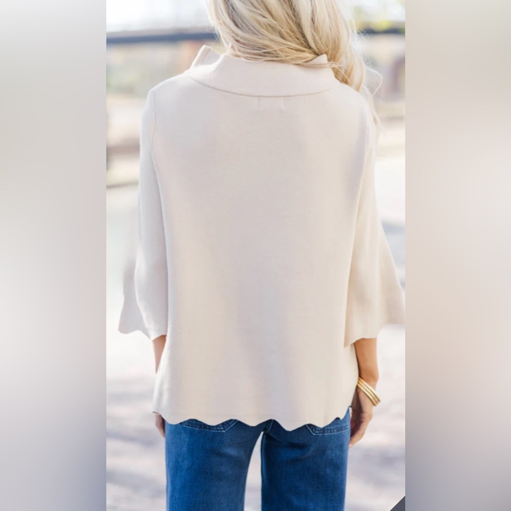 Mint Julep Boutique Tan Scalloped Hem Mock Neck Knit Sweater NWT Small - Picture 6 of 14